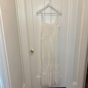 Pink Lily White Maxi Dress with Tiered Ruffles and Spaghetti Straps